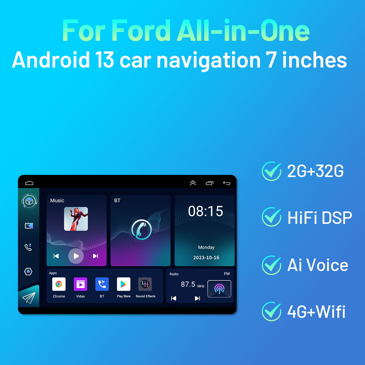 CarpartsX [4G+64G ] Android 13 Car Stereo Radio for Ford Transit MK7/Wireless CarPlay Radio & Android Auto,7inch Touch Screen Radio Support GPS Navigation WiFi HiFi Bluetooth FM + AHD Backup Camera