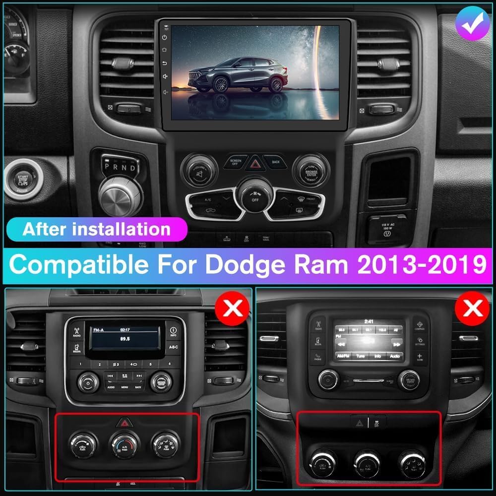 CarpartsX 9-Inch IPS Touchscreen Android 12 Car Stereo for Dodge RAM 1500/2500/3500 2013-2018 with Wireless CarPlay & Android Auto 2+32GB Car Radio, Support GPS, WiFi, Bluetooth, FM, Backup Camera, (Auto AC)
