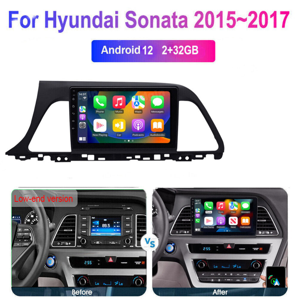 CarpartsX 9" Android 13 Car Stereo for Hyundai Sonata 2015 2016 2017 HD Touch Screen 2 Din Car Radio Receiver w/Wireless Carplay Android Auto GPS Navigation Bluetooth Mirror Link SWC Backup Camera Mic, 2+32G
