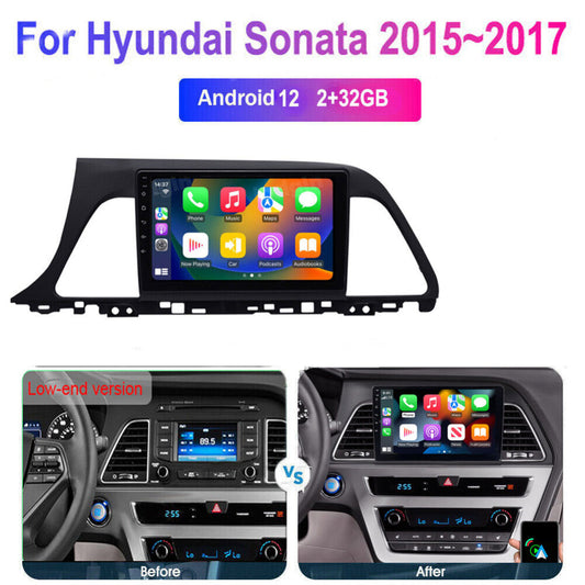 CarpartsX 9" Android 13 Car Stereo for Hyundai Sonata 2015 2016 2017 HD Touch Screen 2 Din Car Radio Receiver w/Wireless Carplay Android Auto GPS Navigation Bluetooth Mirror Link SWC Backup Camera Mic, 2+32G