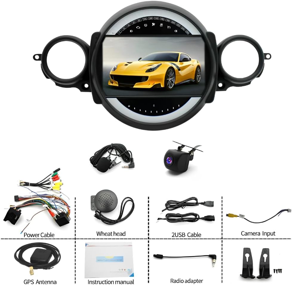CarpartsX Android 13 Car Stereo for BMW Mini Cooper R56 (2007-2014) - 9" IPS Touchscreen, CarPlay, Android Auto, GPS, 2+32GB, AHD Camera&Mic, Bluetooth, SWC