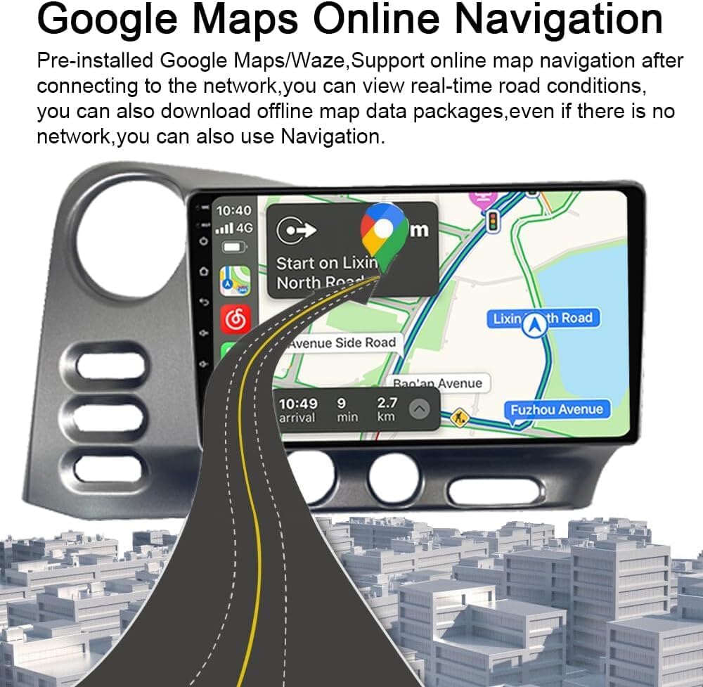CarpartsX 9" Touchscreen Wireless Carplay Android Auto GPS+Free Reverse Camera 4+64G for Toyota Matrix/Pontiac Vibe Radio 2003/2004