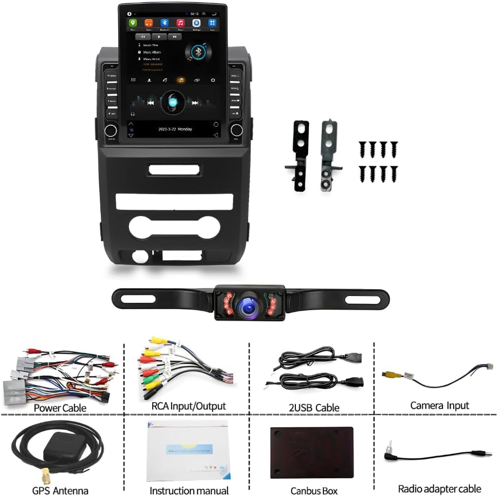CarpartsX Android 13 Double Din Car Stereo for 2009-2014 for Ford for F150 9.7 Inch HD Touch Screen Car Audio Multimedia Receiver with CarPlay Android Auto GPS Radio Navigation Bluetooth Camera - 2+32G