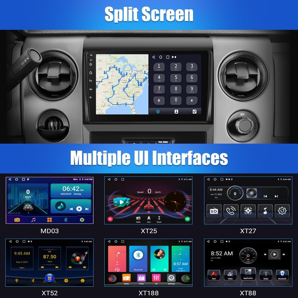 CarpartsX 9" Android 13 Car Stereo for Ford F150 (2009-2014) - Wireless CarPlay, Android Auto, GPS, DSP, Bluetooth, SWC, 4GB+64GB, AHD Camera&Mic
