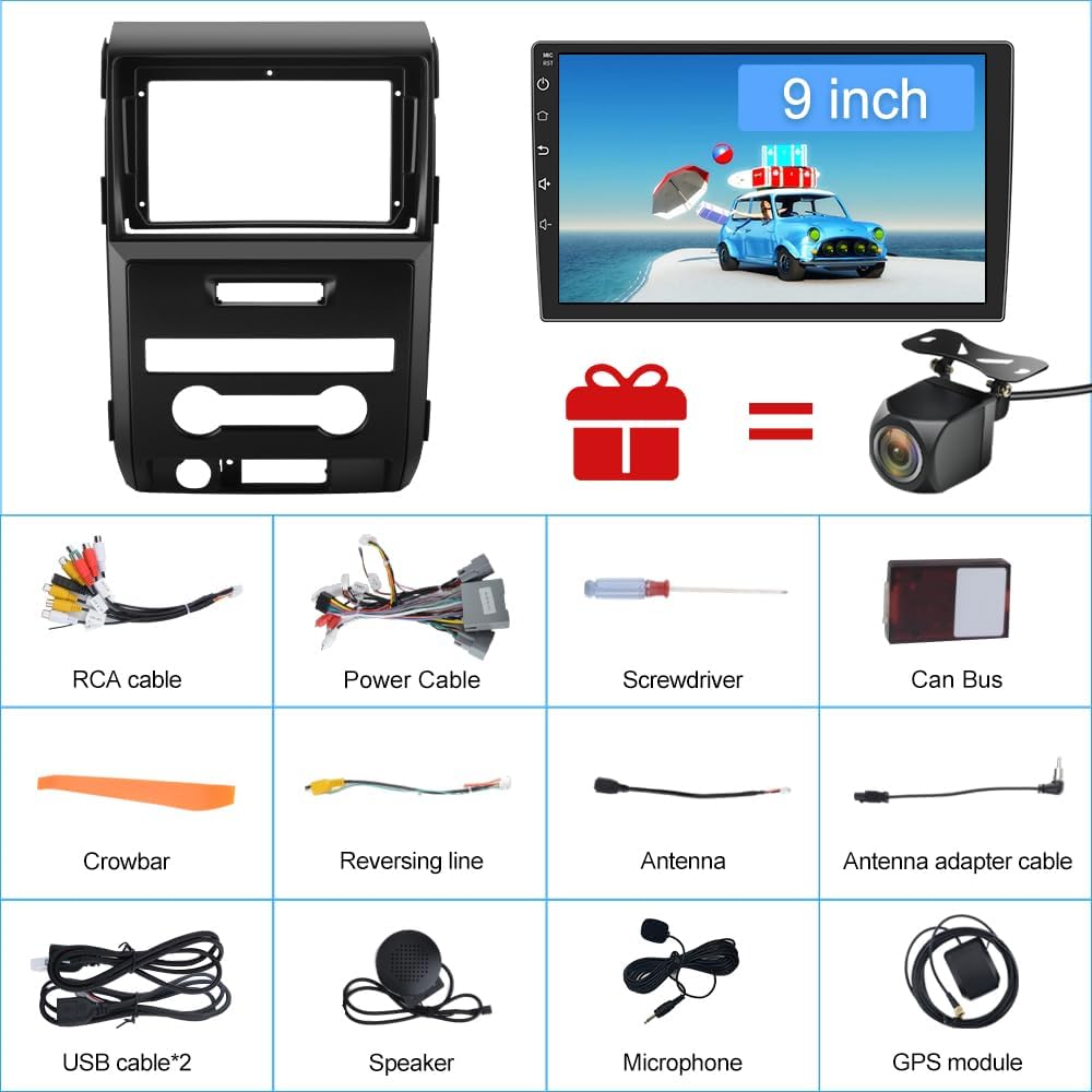 CarpartsX 9" Android 13 Car Stereo for Ford F150 (2009-2014) - Wireless CarPlay, Android Auto, GPS, DSP, Bluetooth, SWC, 4GB+64GB, AHD Camera&Mic