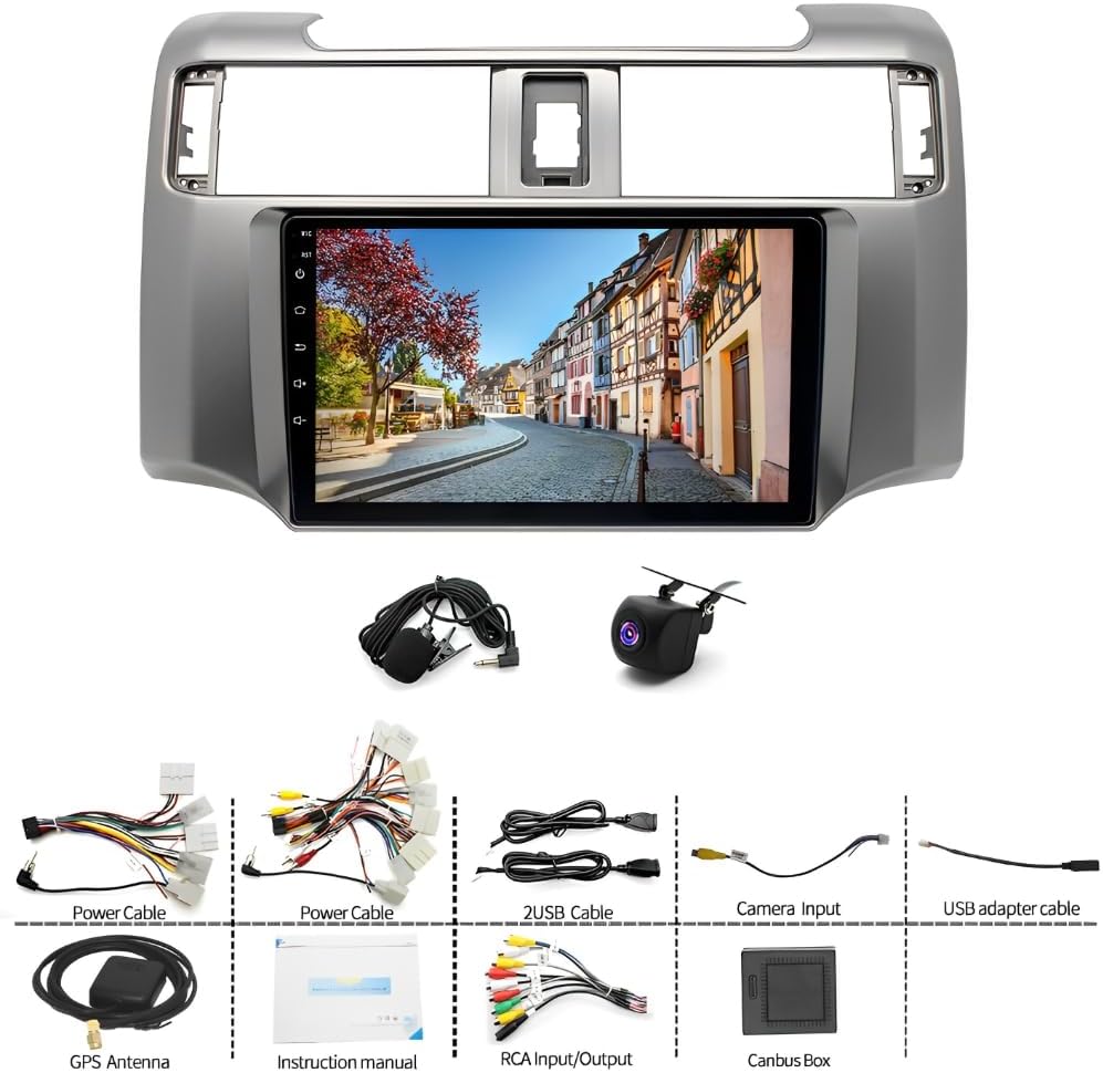 CarpartsX 9" Android 13 Car Stereo Radio 2+32G Wireless CarPlay Touchscreen GPS Navigation Bluetooth FM Car Radio WiFi Multimedia Player USB with Camera Compatible with to-yo-ta 4Runner 2009-2019