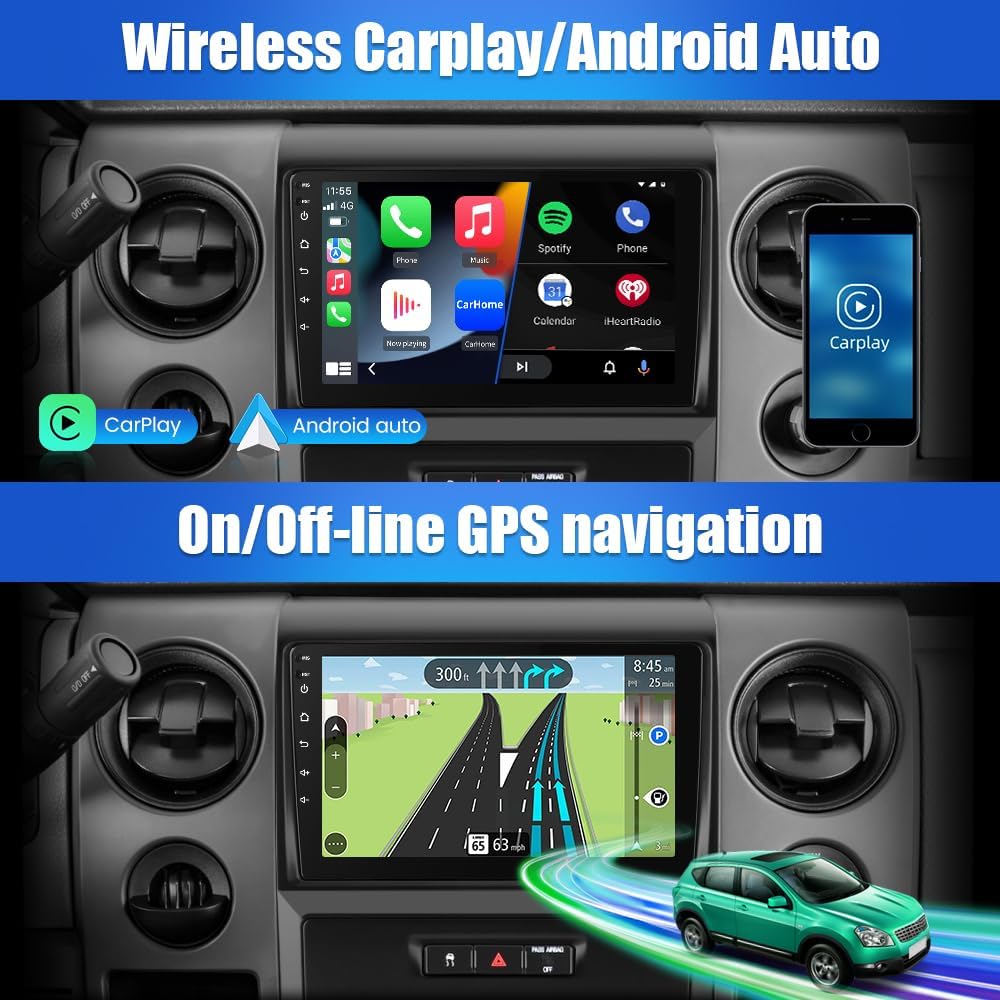 CarpartsX 9" Android 13 Car Stereo for Ford F150 (2009-2014) - Wireless CarPlay, Android Auto, GPS, DSP, Bluetooth, SWC, 4GB+64GB, AHD Camera&Mic