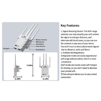 CarpartsX WiFi Extender Booster 1200Mbps – Band 5G Wireless Signal Repeater with 4/6 Antennas, Plug & Play Amplifier for Home Office, US Plug