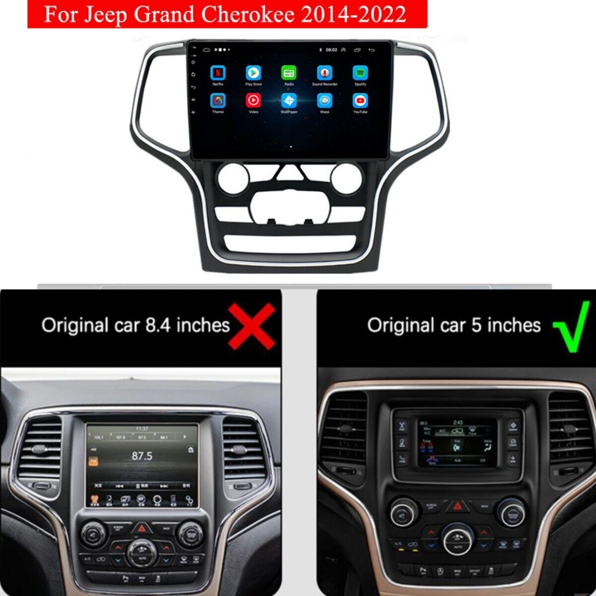 CarpartsX 10inch Car Stereo Radio GPS Navigation Compatible for GrandCherokee 2014-2022 Android 13