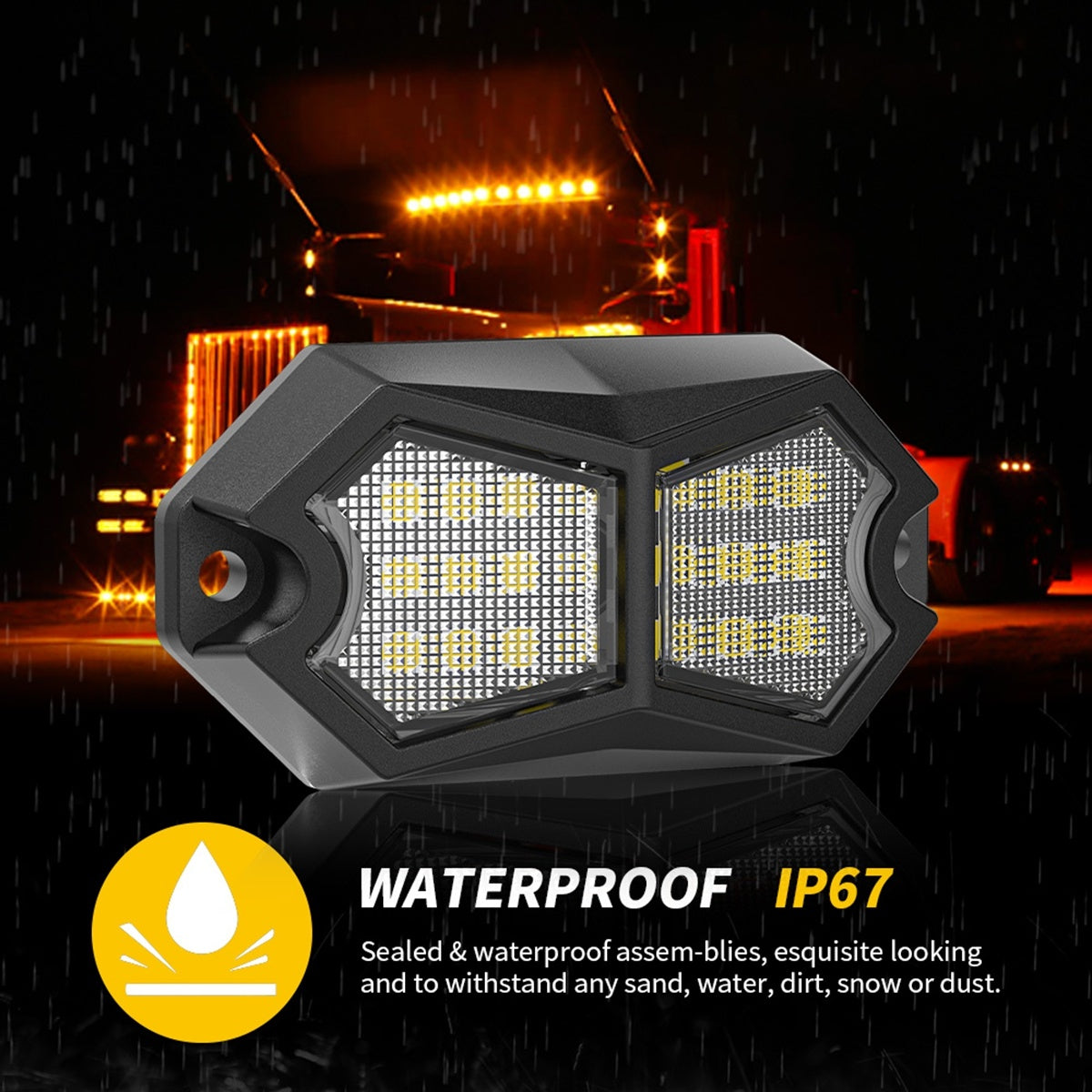 CarpartsX 210° LED Rock Light with 24 SMD Chips & 4m Cable, IP67 Waterproof Wide-Angle Marker Lamp, 6000K Flashing/Steady Mode for Trucks, Trailers, SUVs, UTVs