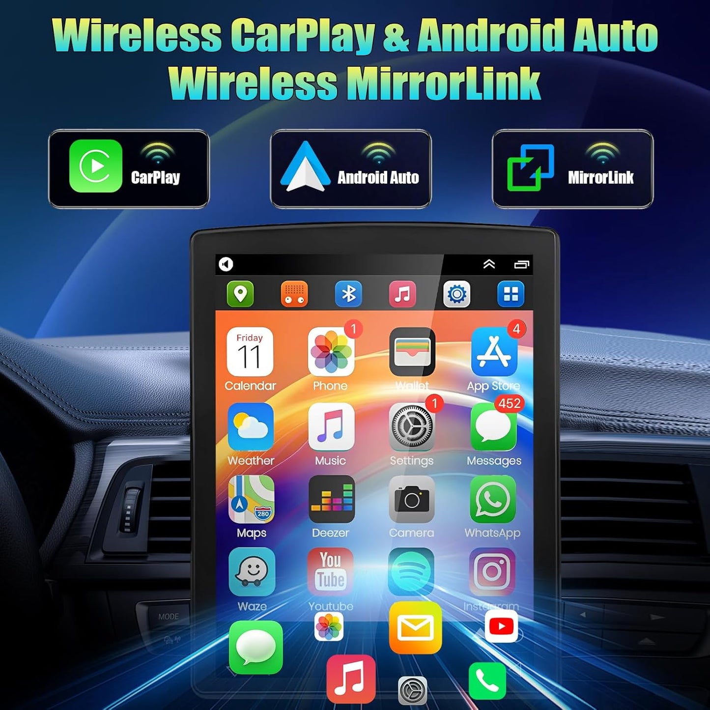 CarpartsX 9.7-inch Android 13 Car Stereo Radio GPS WiFi Carplay+Android Auto 2+32G Compatible for Escalade 2007-2014