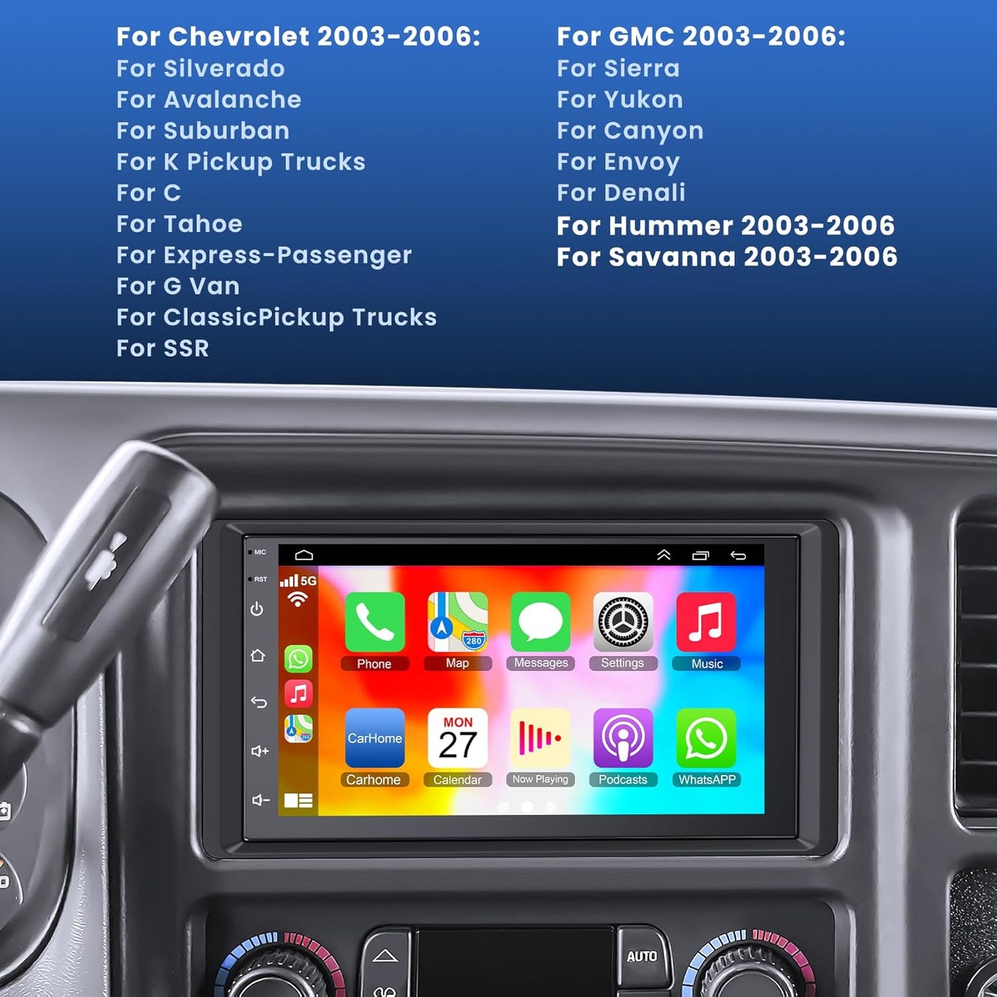 CarpartsX 4+64 Android 13 Car Stereo for 2003-2006 Chevrolet Chevy Silverado Impala Tahoe GMC Sierra Yukon, 7" IPS Touch Screen Car Radio Build-in GPS Wireless CarPlay/Android Auto, Backup Camera/DSP/SWC