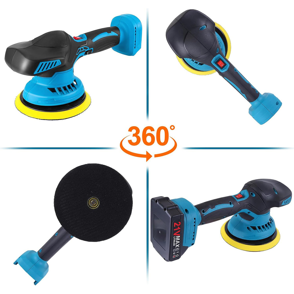 Cordless Rotary Car Polisher Kit, 11.8", 6 Variable Speeds 1200-5000RPM, 2×26V Batteries & 13 Attachments for Car/Boat Detailing & Waxing