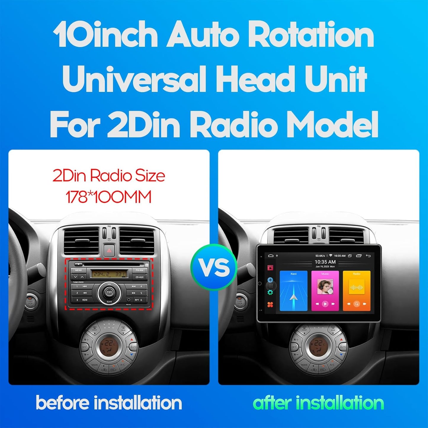 CarpartsX Android 13 Touch Scree Double 2DIN Rotatable Car Stereo Radio GPS WIFI BT