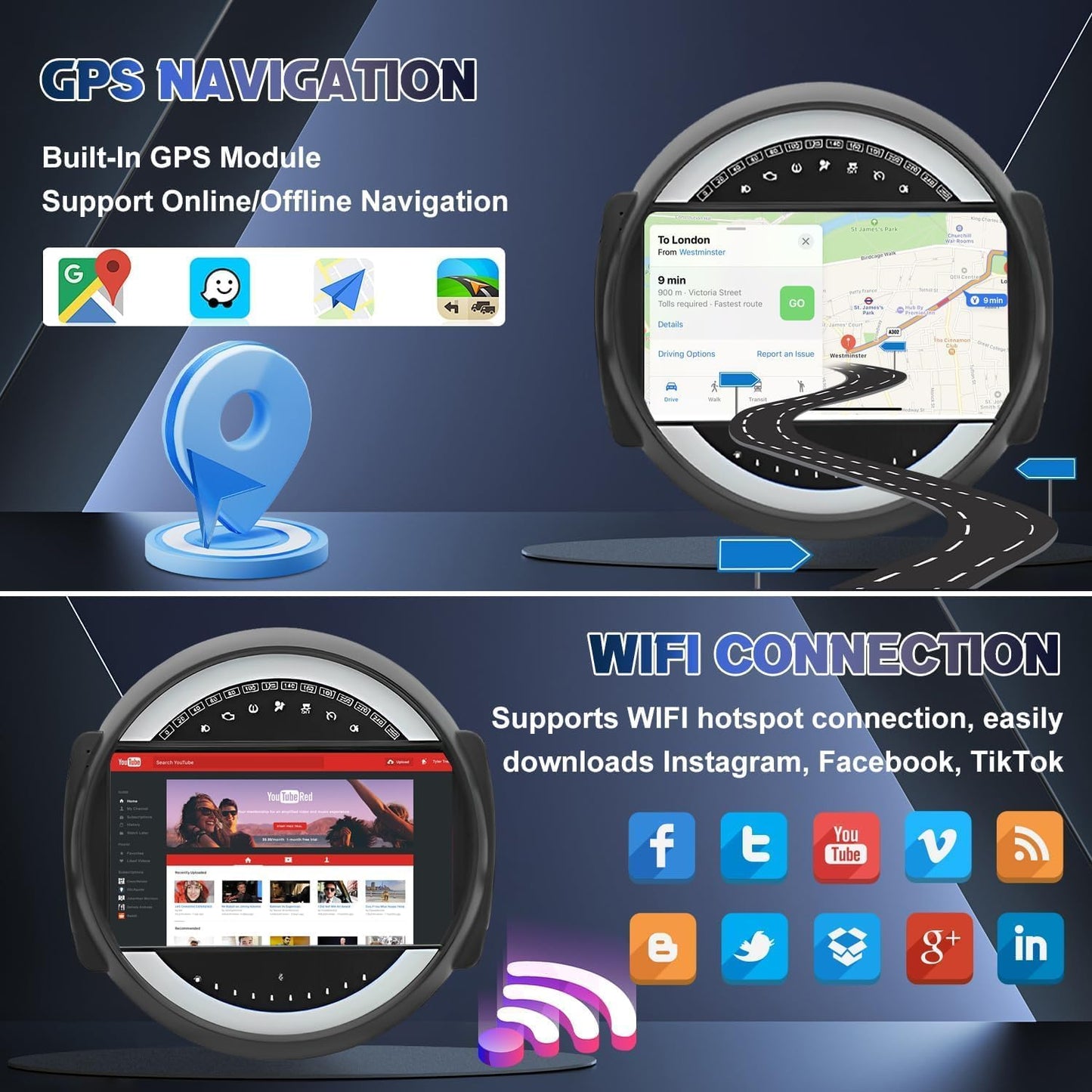 CarpartsX Android 13 Car Stereo for BMW Mini Cooper R56 (2007-2014) - 9" IPS Touchscreen, CarPlay, Android Auto, GPS, 2+32GB, AHD Camera&Mic, Bluetooth, SWC