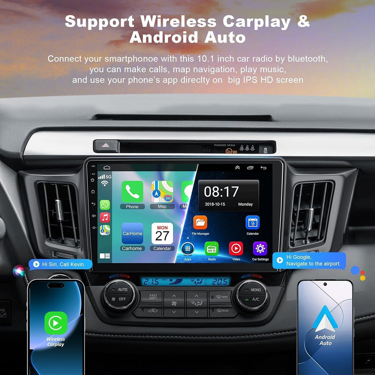 CarpartsX 2GB+64GB Android 13 Touch Screen Radio for Toyota RAV4 2013-2018, 10.1 inch