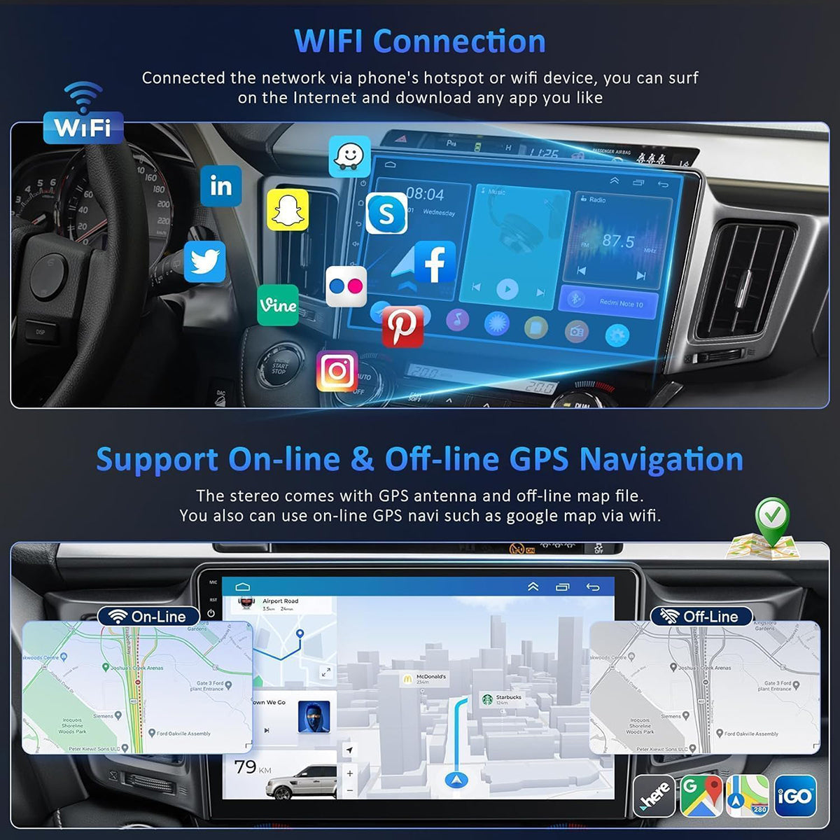 CarpartsX 2GB+64GB Android 13 Touch Screen Radio for Toyota RAV4 2013-2018, 10.1 inch