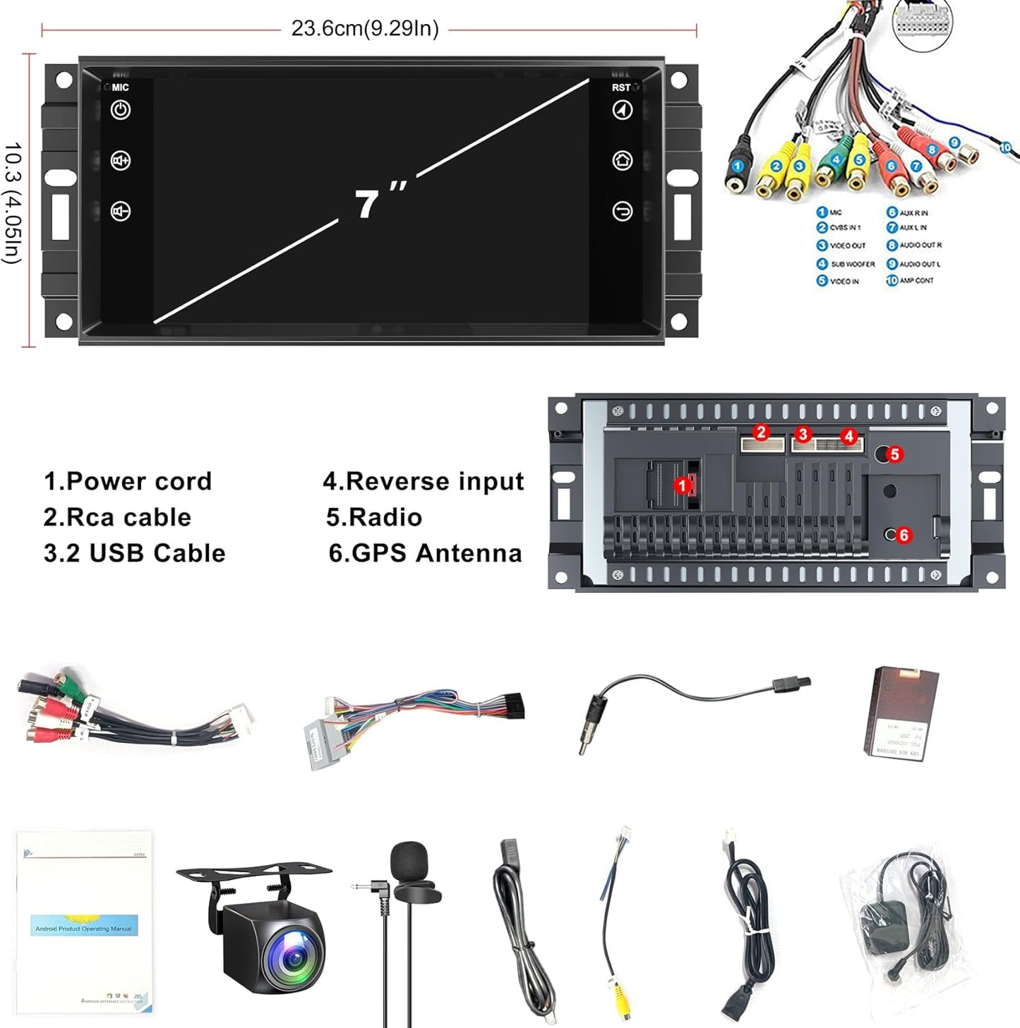 CarpartsX 7" Android 13 Car Stereo for Jeep, Chrysler, Dodge - Wireless CarPlay, Android Auto, GPS, 2GB+32GB, 12 LED Lights, AHD Camera, Bluetooth