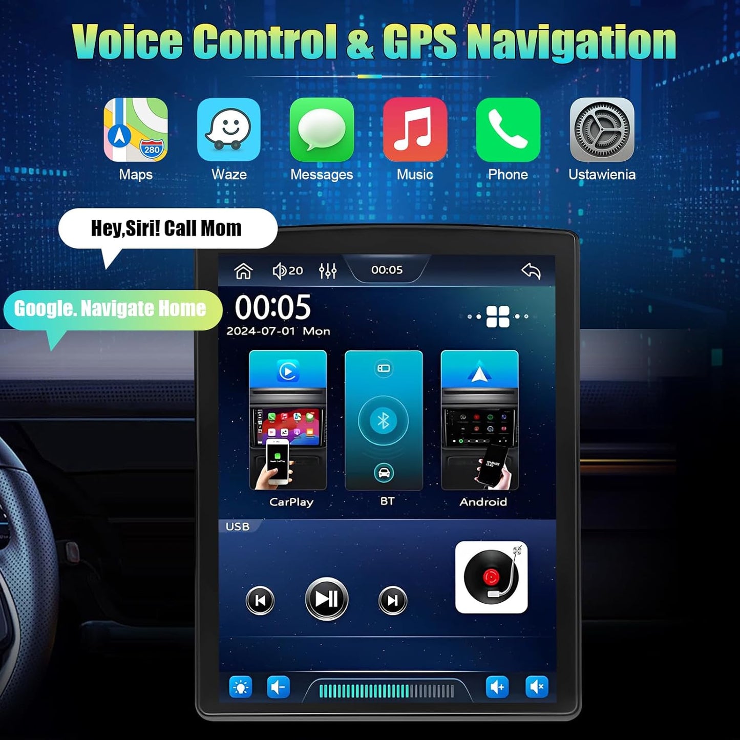 CarpartsX 9.7-inch Android 13 Car Stereo Radio GPS WiFi Carplay+Android Auto 2+32G Compatible for Escalade 2007-2014