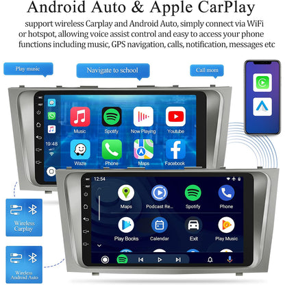CarpartsX Car Navigation Player for Carplay/Android Auto 9 Inch Automobile Player Android 11 Bluetooth GPS Navigation Car Music Player Compatible for Camry 2007-2011