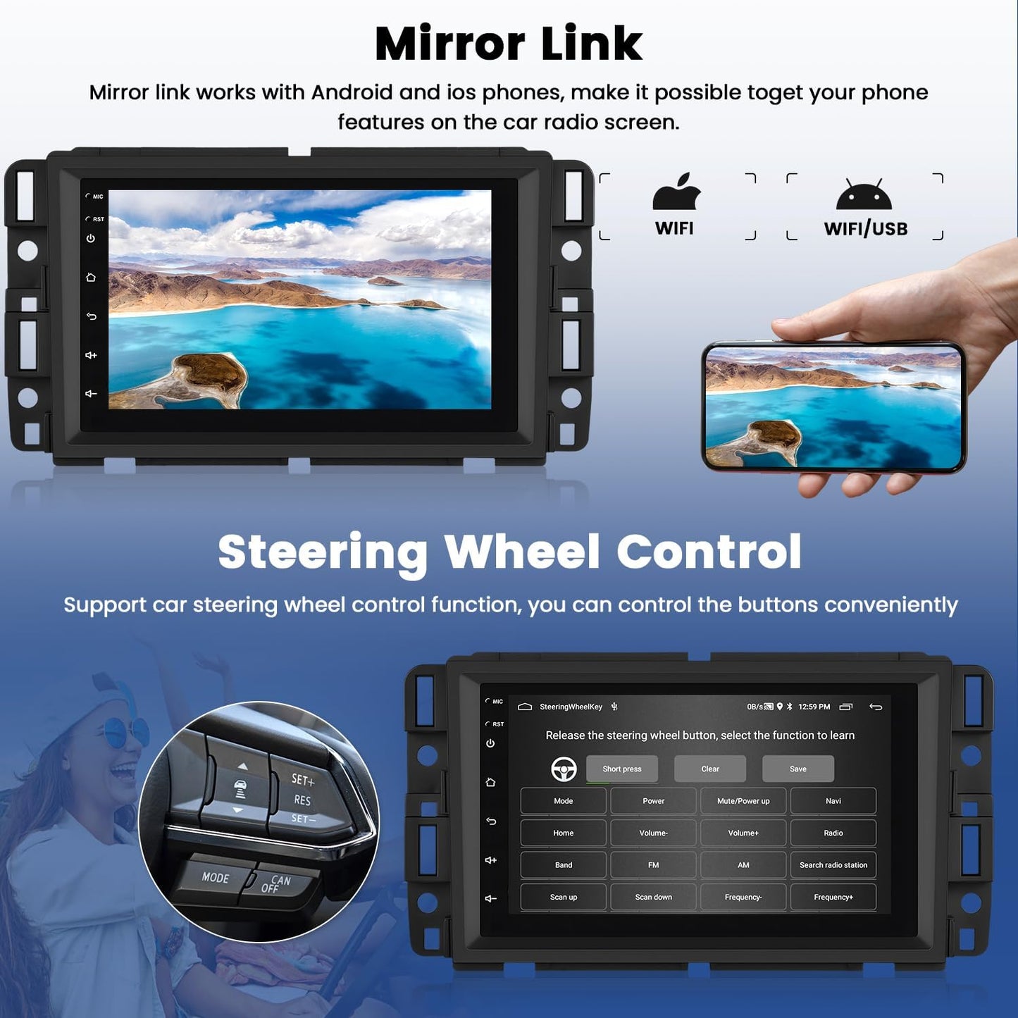CarpartsX 7Inch Android 13 Car Radio GPS Carplay Compatible for Chevrolet Chevy Yukon Sierra Acadia