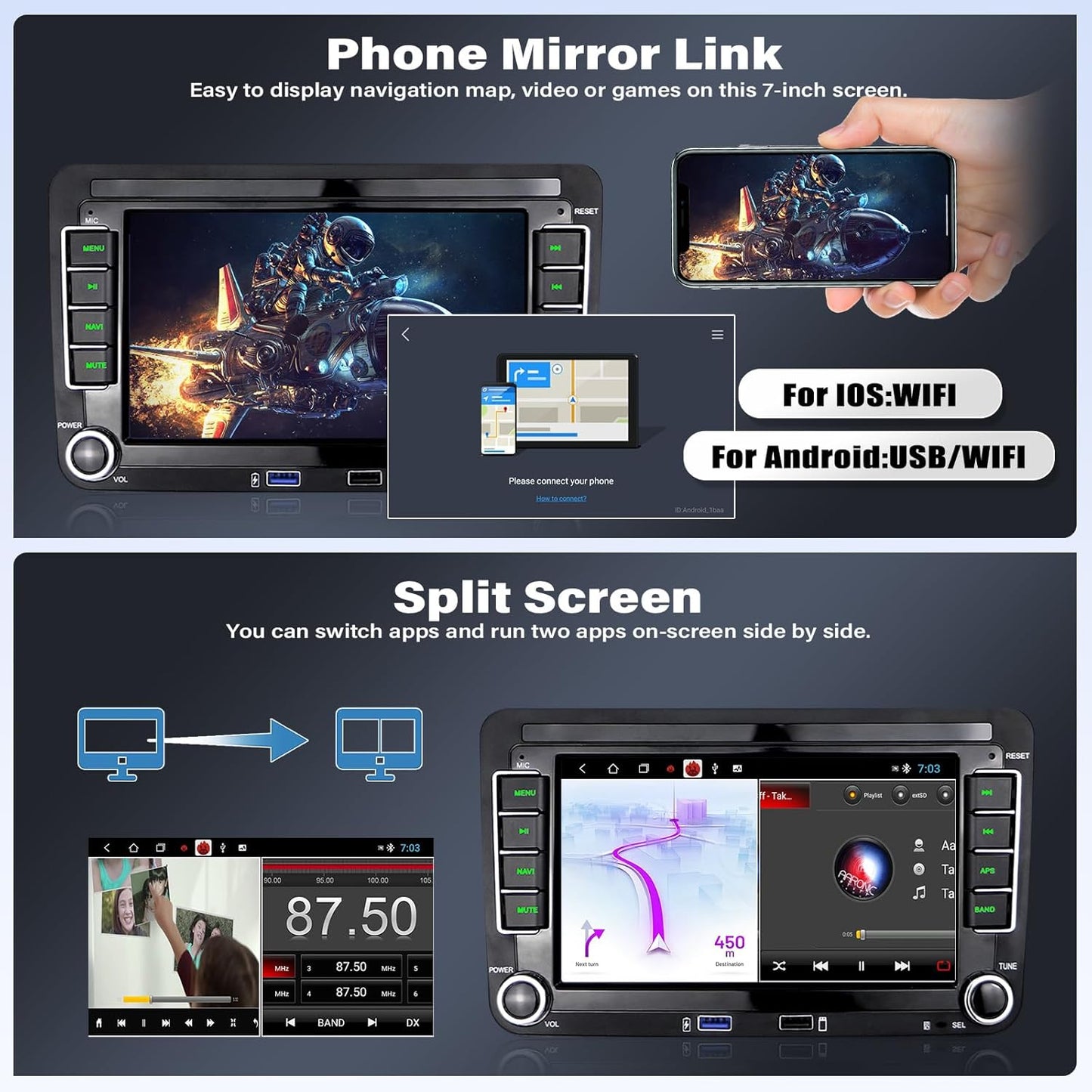 CarpartsX 7" Carplay Android 12 Car Radio GPS Navi AHD Camera 2+32G Compatible for VW Touran Golf 5 6 Polo EOS