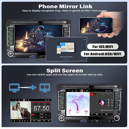 CarpartsX 7" Carplay Android 12 Car Radio GPS Navi AHD Camera 2+32G Compatible for VW Touran Golf 5 6 Polo EOS