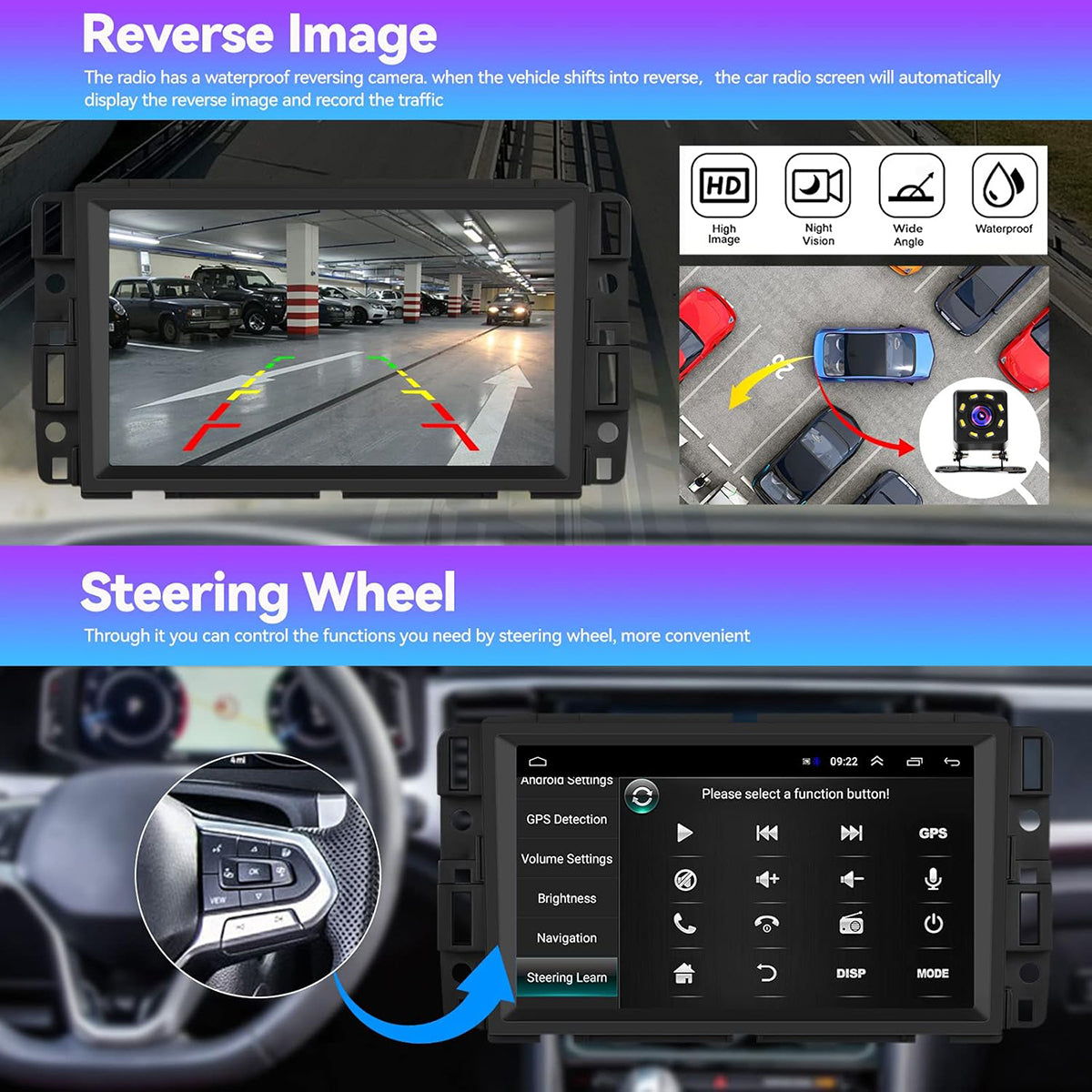 CarpartsX Android 13 Double Din Car Stereo for GMC Sierra Chevy Silverado Yukon Chevrolet Buick with WiFi and GPS Navigation,7 Inch Touch Screen Car Radio with Mirror Link,Bluetooth FM/RDS,SWC+Backup Camera