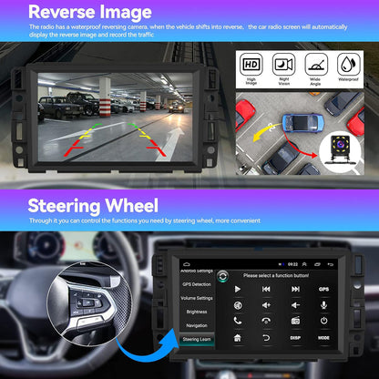 CarpartsX Android 13 Double Din Car Stereo for GMC Sierra Chevy Silverado Yukon Chevrolet Buick with WiFi and GPS Navigation,7 Inch Touch Screen Car Radio with Mirror Link,Bluetooth FM/RDS,SWC+Backup Camera