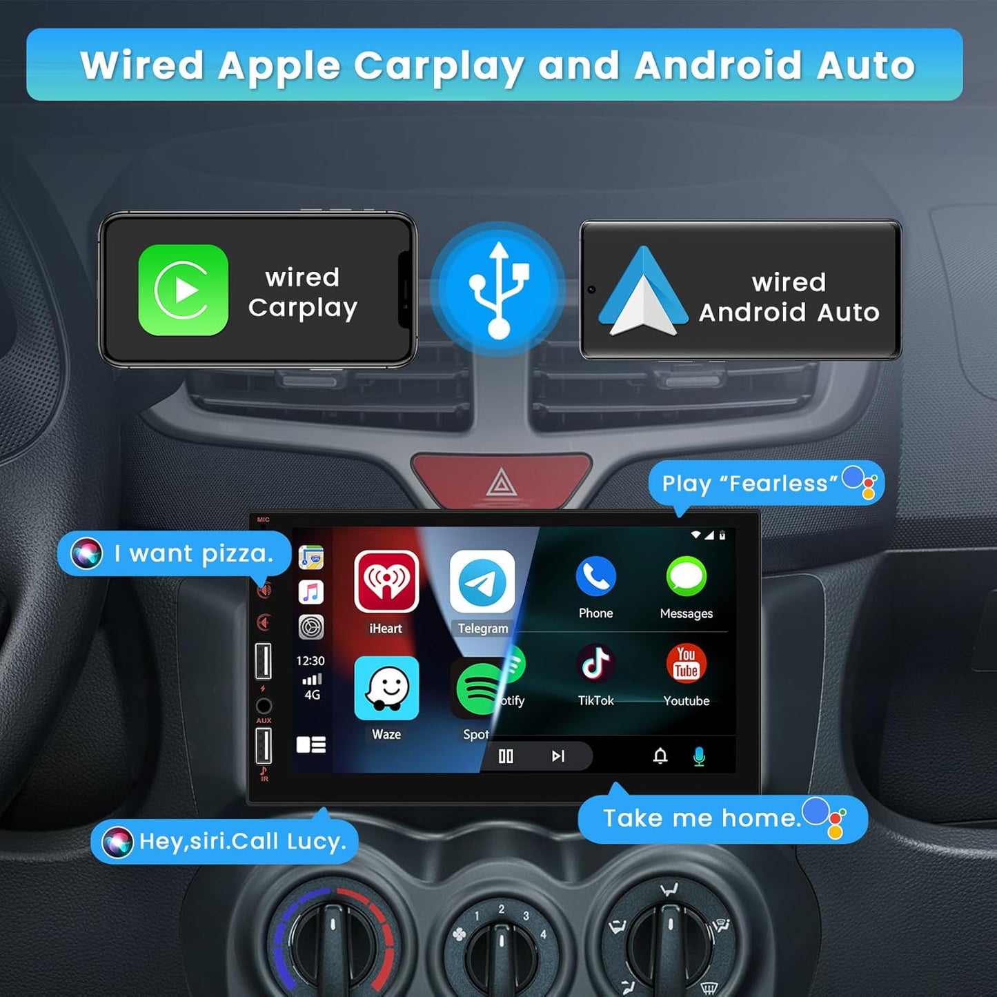 CarpartsX 7" Single Din Touch Screen Car Stereo Radio For Apple/Android CarPlay Bluetooth
