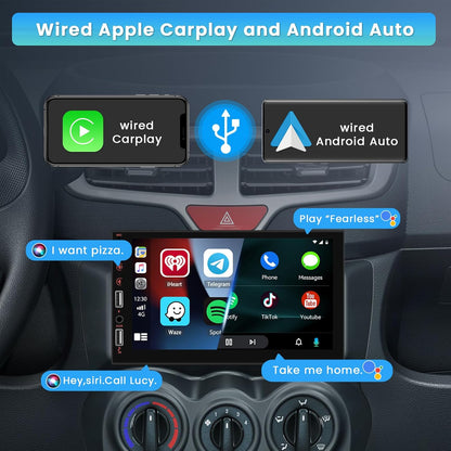 CarpartsX 7" Single Din Touch Screen Car Stereo Radio For Apple/Android CarPlay Bluetooth