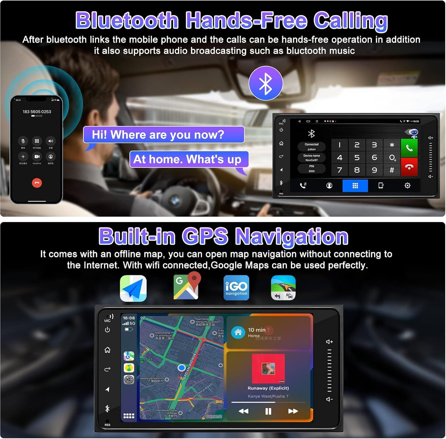 CarpartsX 7" Android 13 Car Stereo for Toyota 4Runner, Camry, RAV4, FJ Cruiser - Wireless CarPlay, GPS, BT, 2+32GB, AHD Camera&Mic CarPlay Wireless