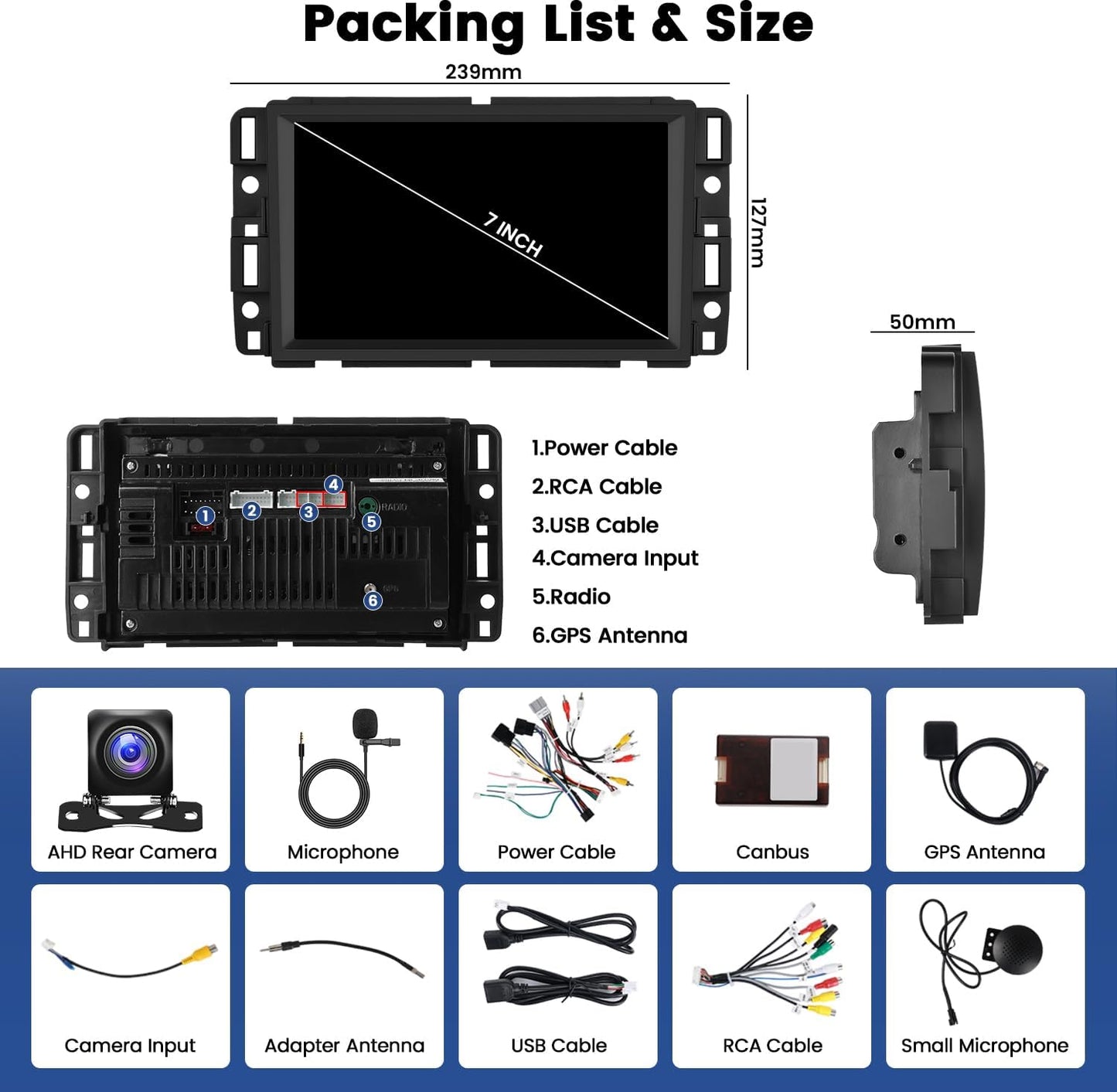 CarpartsX 7Inch Android 13 Car Radio GPS Carplay Compatible for Chevrolet Chevy Yukon Sierra Acadia