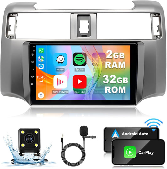 CarpartsX 9" Android 13 Car Stereo Radio 2+32G Wireless CarPlay Touchscreen GPS Navigation Bluetooth FM Car Radio WiFi Multimedia Player USB with Camera Compatible with to-yo-ta 4Runner 2009-2019