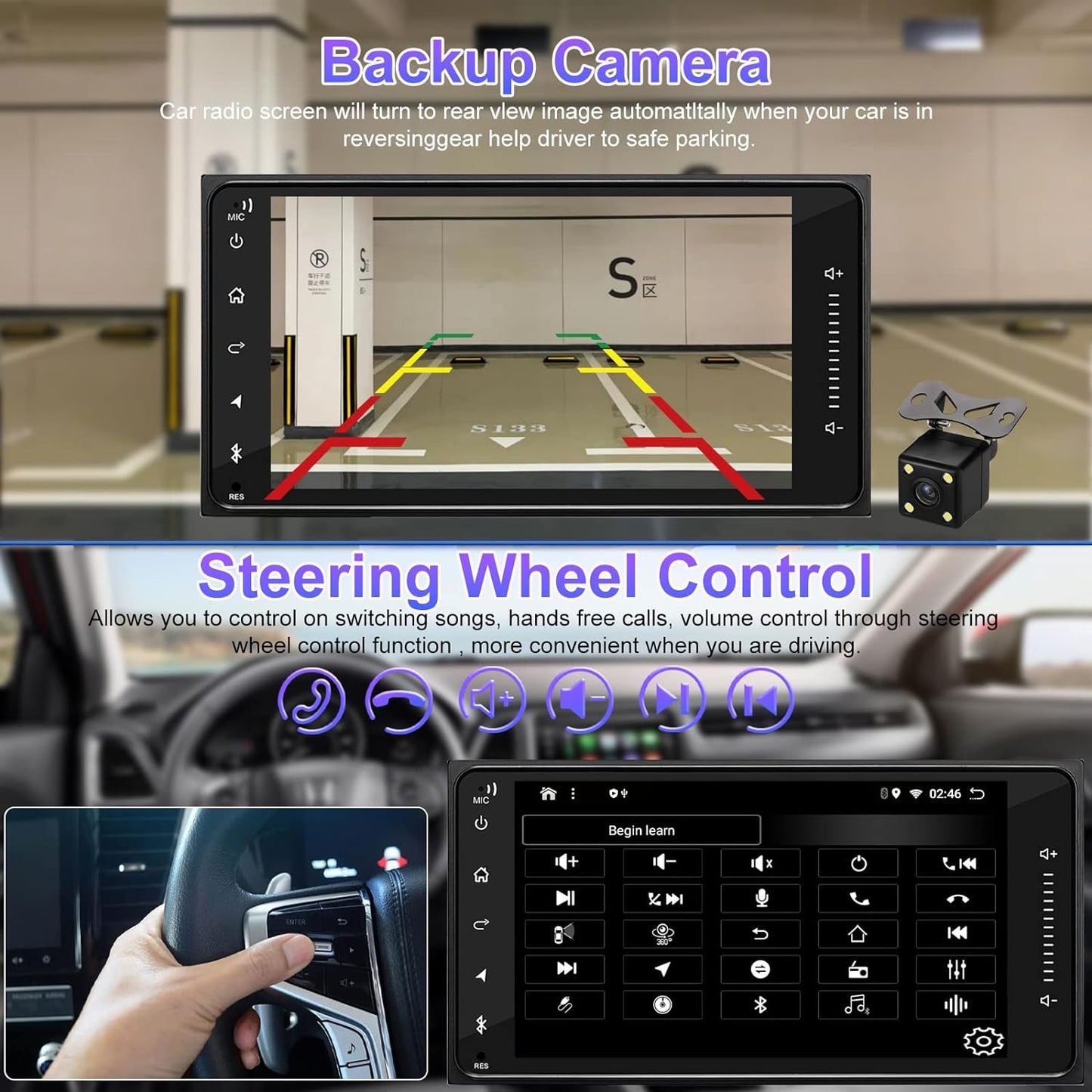 CarpartsX 7" Android 13 Car Stereo for Toyota 4Runner, Camry, RAV4, FJ Cruiser - Wireless CarPlay, GPS, BT, 2+32GB, AHD Camera&Mic CarPlay Wireless