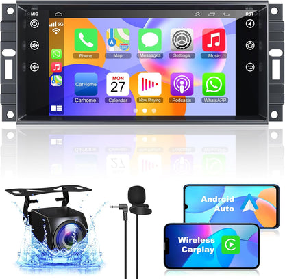 CarpartsX 7" Android 13 Car Stereo for Jeep, Chrysler, Dodge - Wireless CarPlay, Android Auto, GPS, 2GB+32GB, 12 LED Lights, AHD Camera, Bluetooth