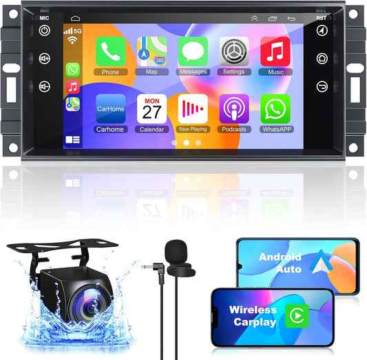 CarpartsX 7" Android 13 Car Stereo for Jeep, Chrysler, Dodge - Wireless CarPlay, Android Auto, GPS, 2GB+32GB, 12 LED Lights, AHD Camera, Bluetooth