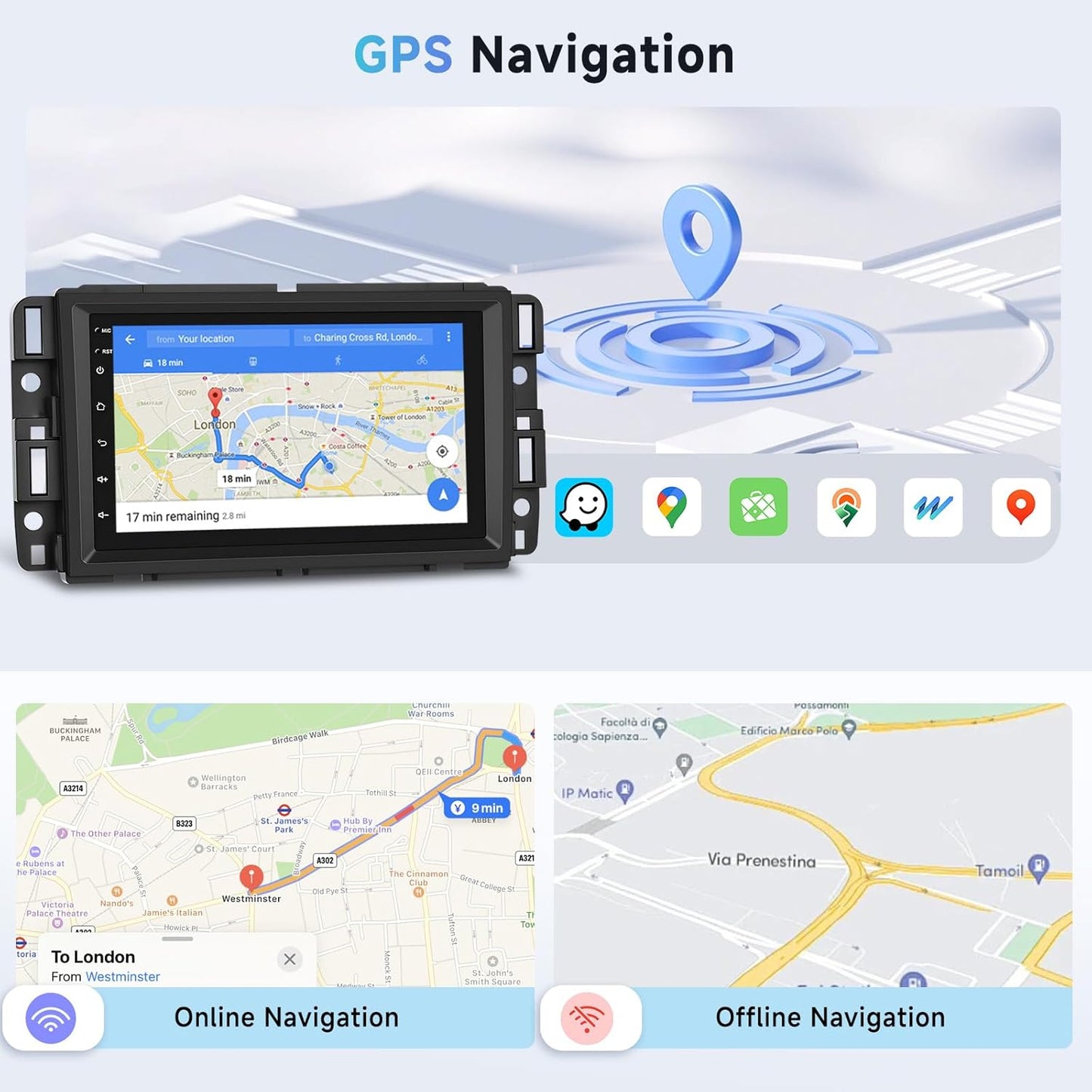 CarpartsX 7Inch Android 13 Car Radio GPS Carplay Compatible for Chevrolet Chevy Yukon Sierra Acadia