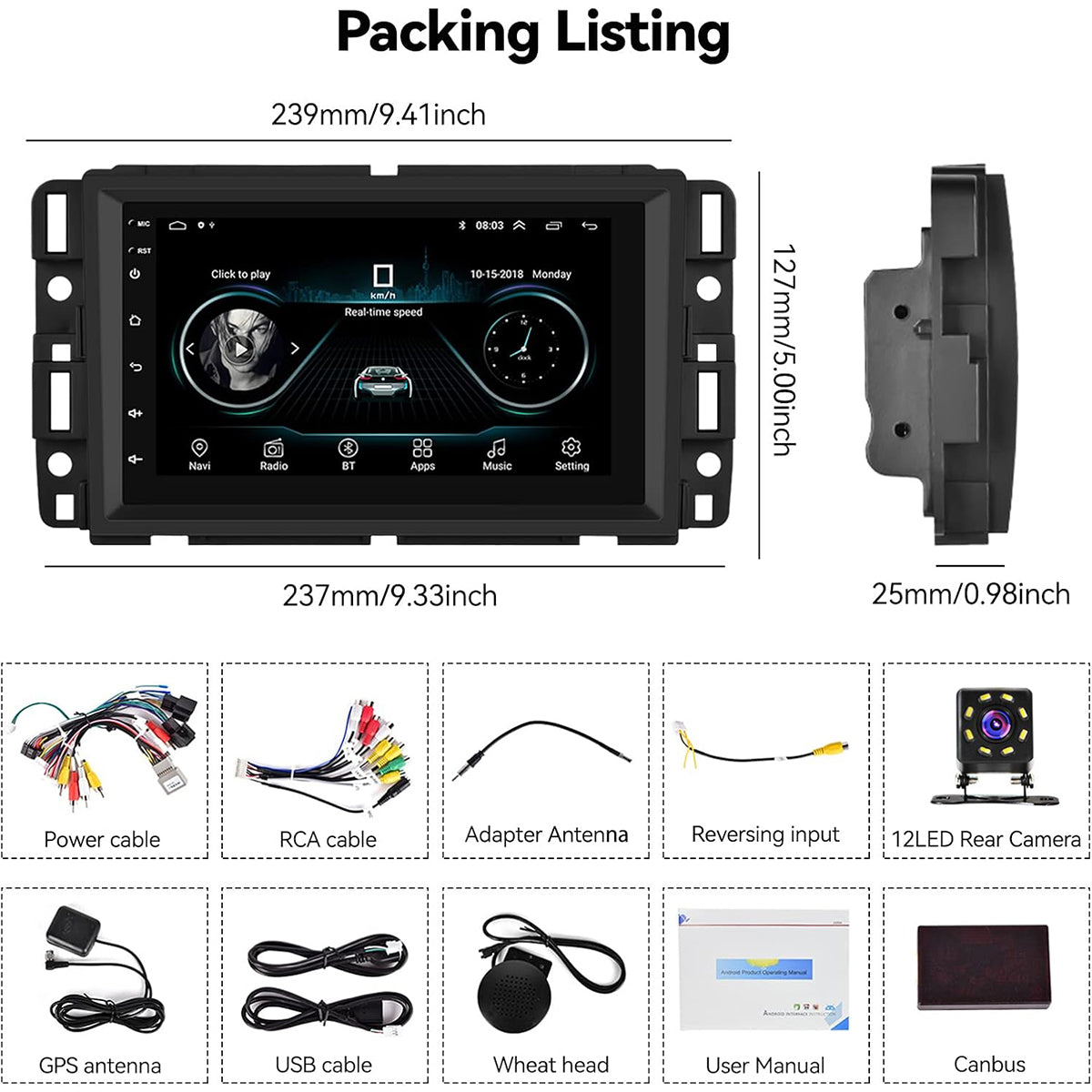CarpartsX Android 13 Double Din Car Stereo for GMC Sierra Chevy Silverado Yukon Chevrolet Buick with WiFi and GPS Navigation,7 Inch Touch Screen Car Radio with Mirror Link,Bluetooth FM/RDS,SWC+Backup Camera