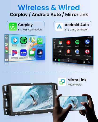 CarpartsX 8" Android 13 Car Stereo for Chevrolet/GMC/Buick - 2GB+32GB, Wireless CarPlay, Android Auto, GPS, Bluetooth, AHD Camera&Mic, SWC, WiFi