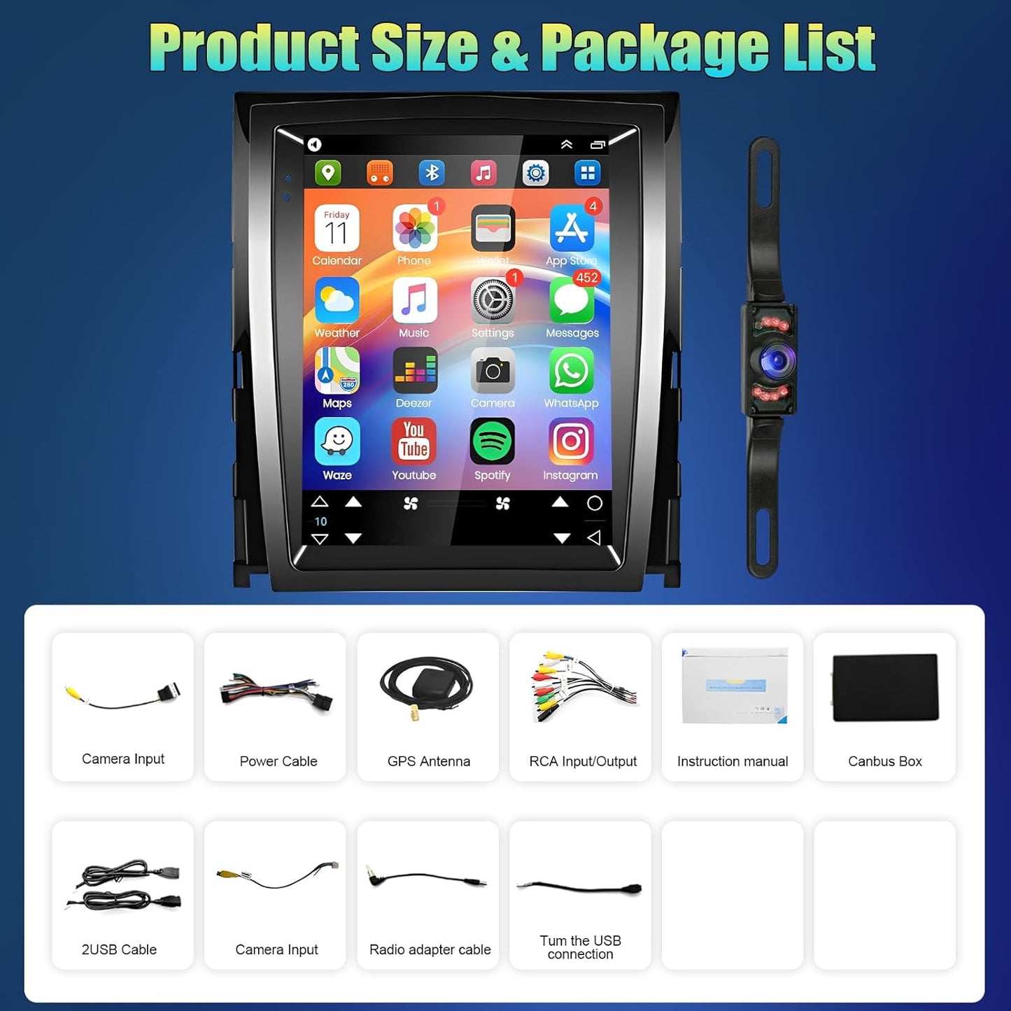 CarpartsX 9.7-inch Android 13 Car Stereo Radio GPS WiFi Carplay+Android Auto 2+32G Compatible for Escalade 2007-2014
