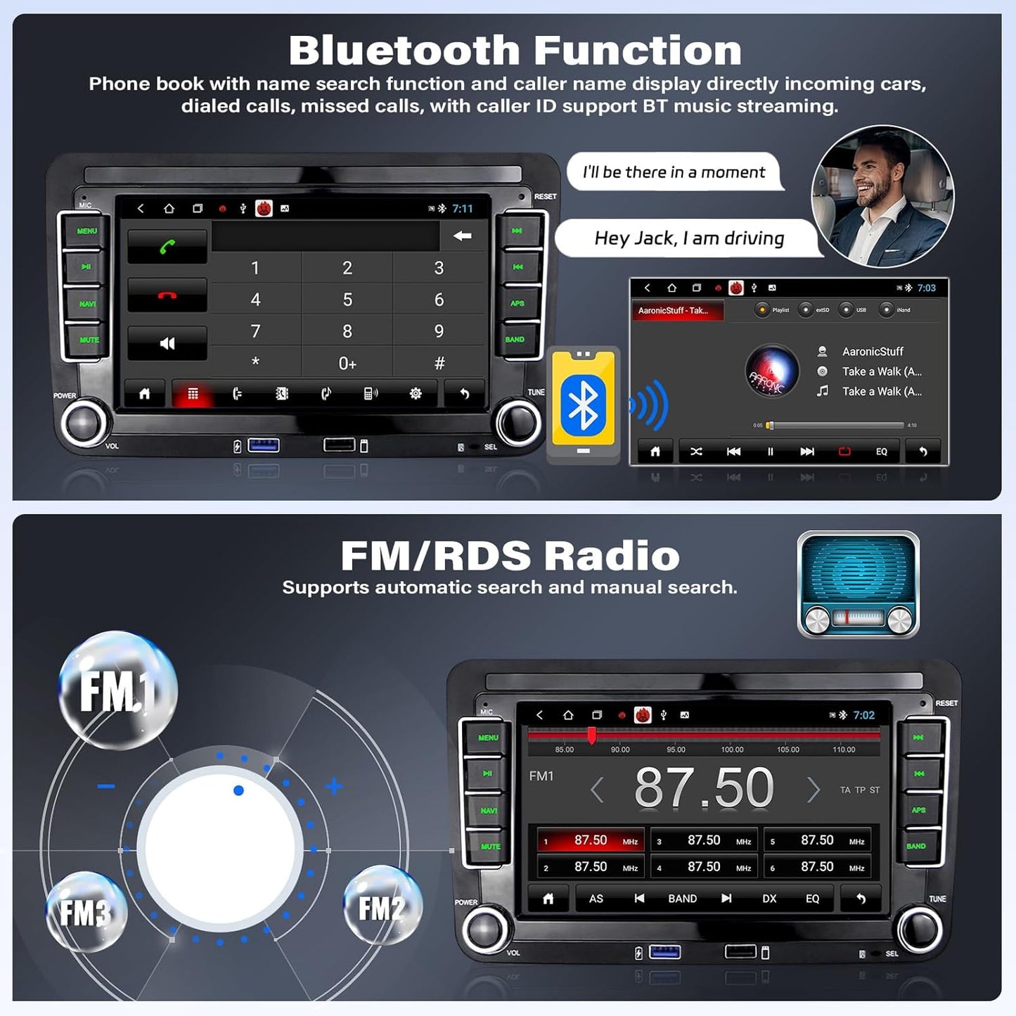 CarpartsX 7" Carplay Android 12 Car Radio GPS Navi AHD Camera 2+32G Compatible for VW Touran Golf 5 6 Polo EOS