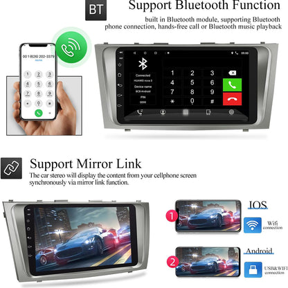 CarpartsX Car Navigation Player for Carplay/Android Auto 9 Inch Automobile Player Android 11 Bluetooth GPS Navigation Car Music Player Compatible for Camry 2007-2011