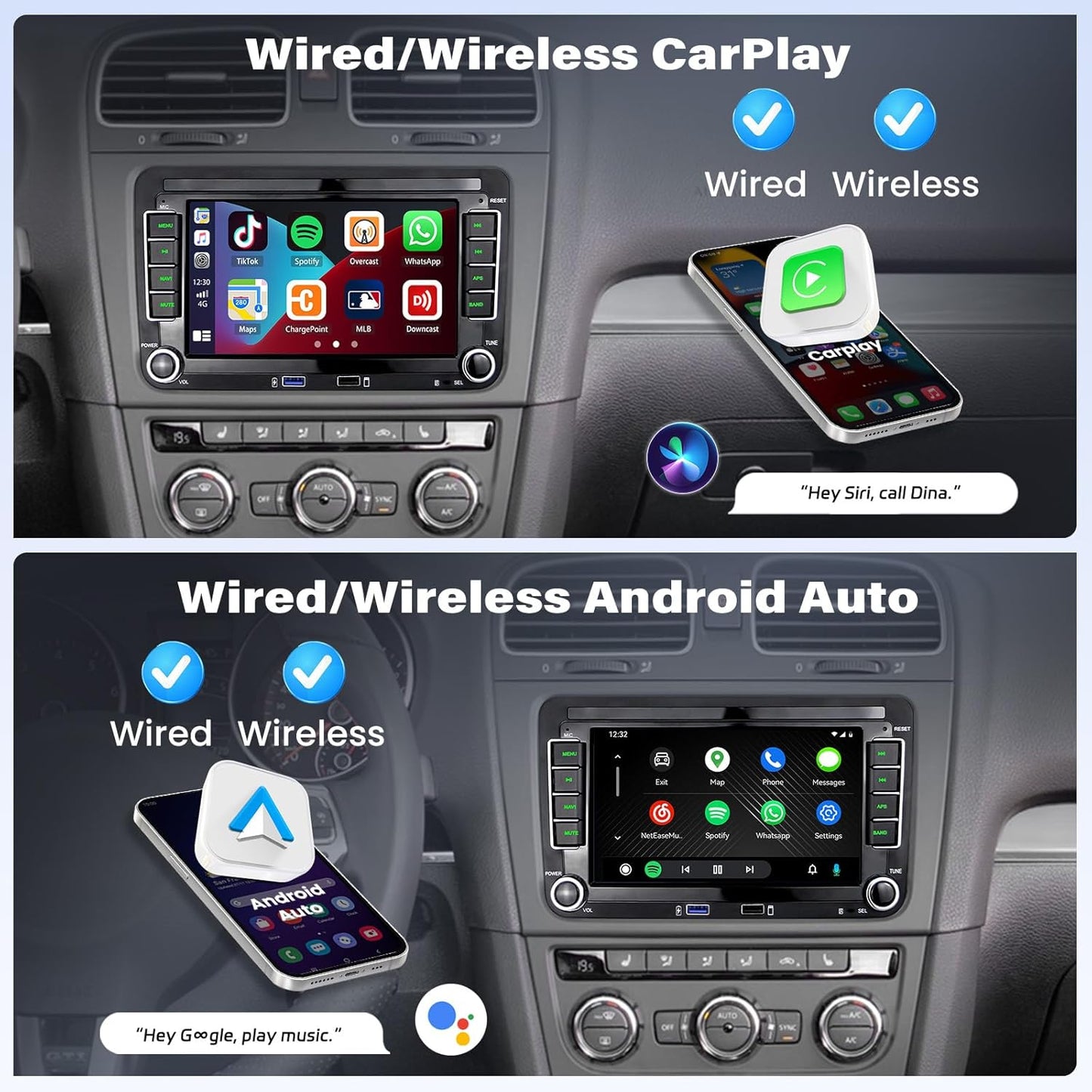 CarpartsX 7" Carplay Android 12 Car Radio GPS Navi AHD Camera 2+32G Compatible for VW Touran Golf 5 6 Polo EOS
