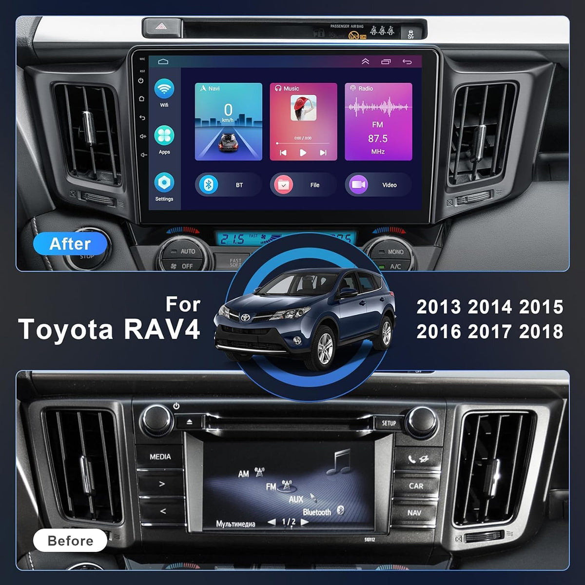 CarpartsX 2GB+64GB Android 13 Touch Screen Radio for Toyota RAV4 2013-2018, 10.1 inch