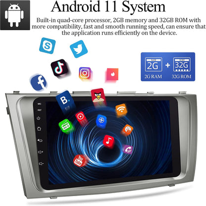 CarpartsX Car Navigation Player for Carplay/Android Auto 9 Inch Automobile Player Android 11 Bluetooth GPS Navigation Car Music Player Compatible for Camry 2007-2011