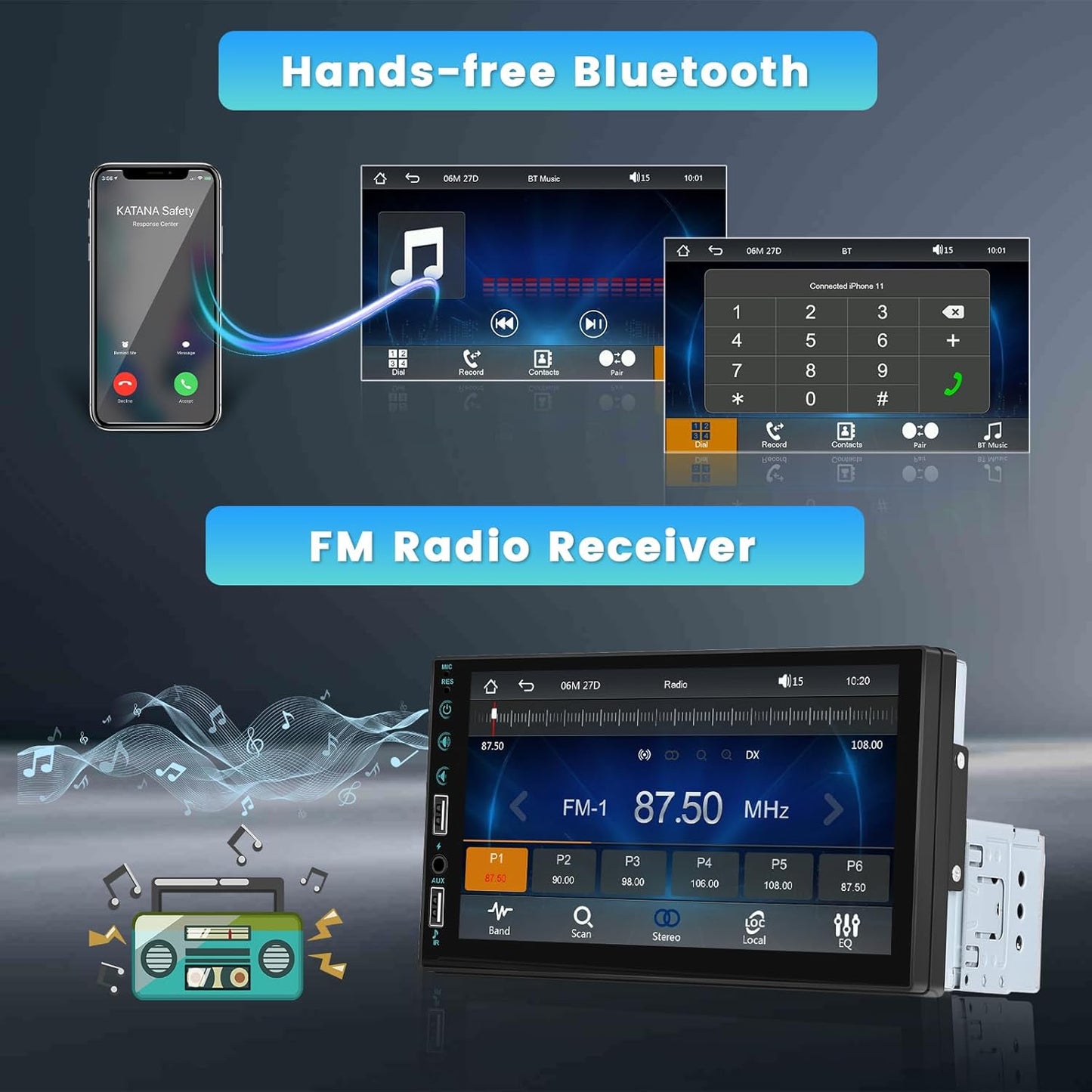 CarpartsX 7" Single Din Touch Screen Car Stereo Radio For Apple/Android CarPlay Bluetooth