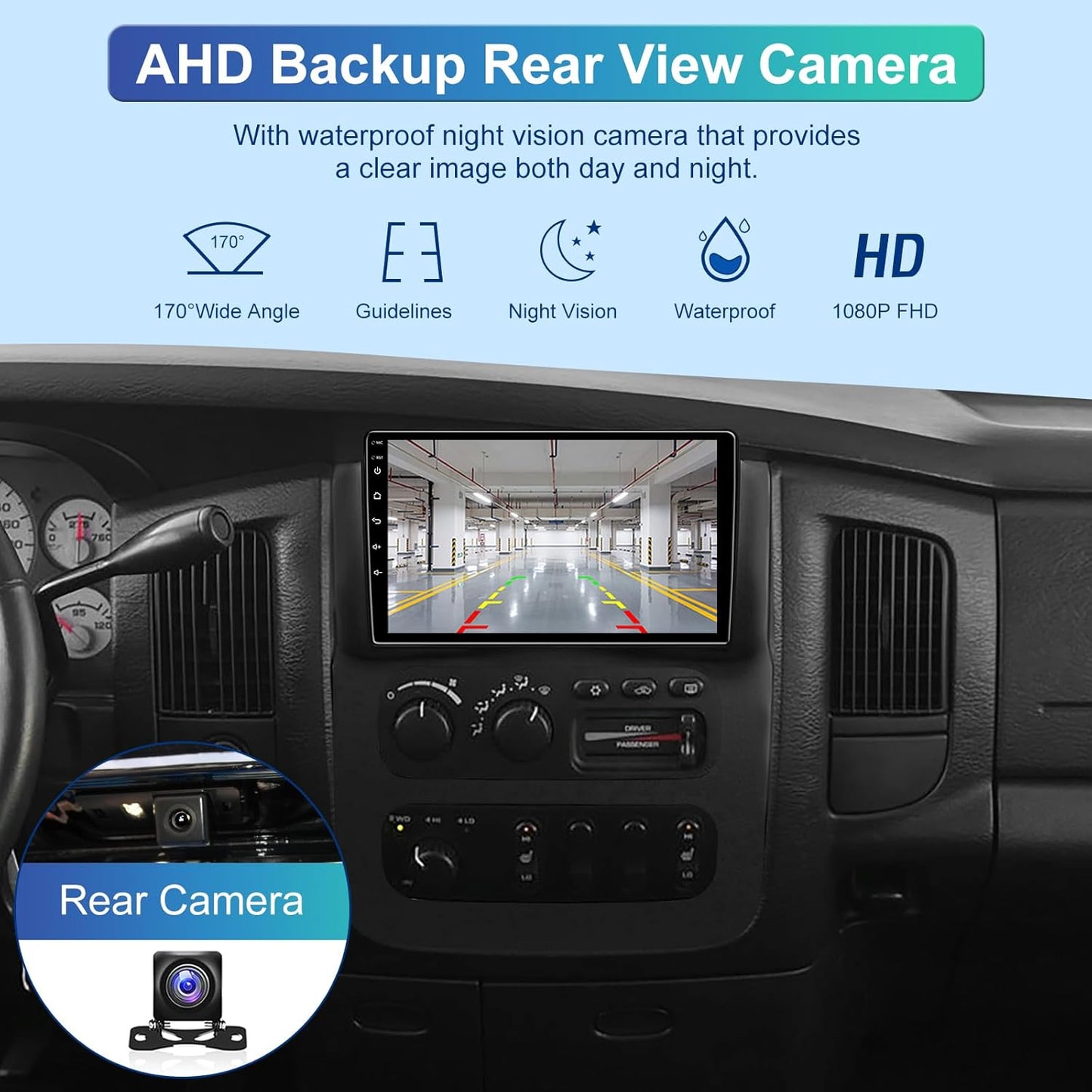 CarpartsX Android 13 Car Stereo for Dodge RAM 1500/2500/3500 (2002-2005) - 9" Touchscreen, Wireless CarPlay, Android Auto, GPS, Bluetooth, AHD Camera