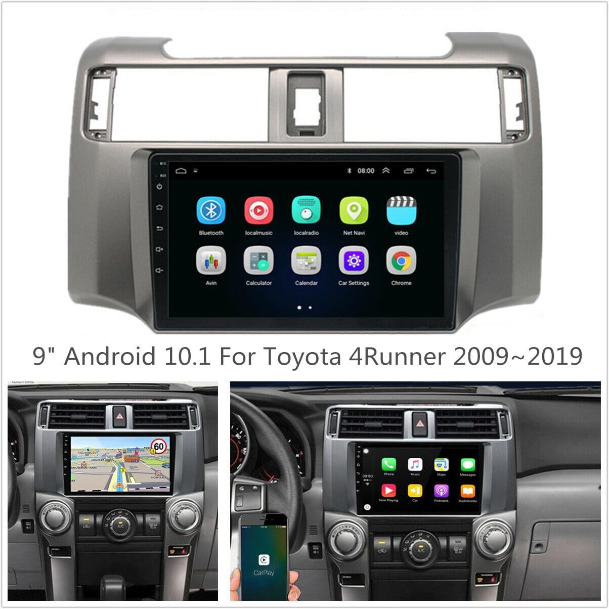 CarpartsX 9" Android 13 Car Stereo Radio 2+32G Wireless CarPlay Touchscreen GPS Navigation Bluetooth FM Car Radio WiFi Multimedia Player USB with Camera Compatible with to-yo-ta 4Runner 2009-2019