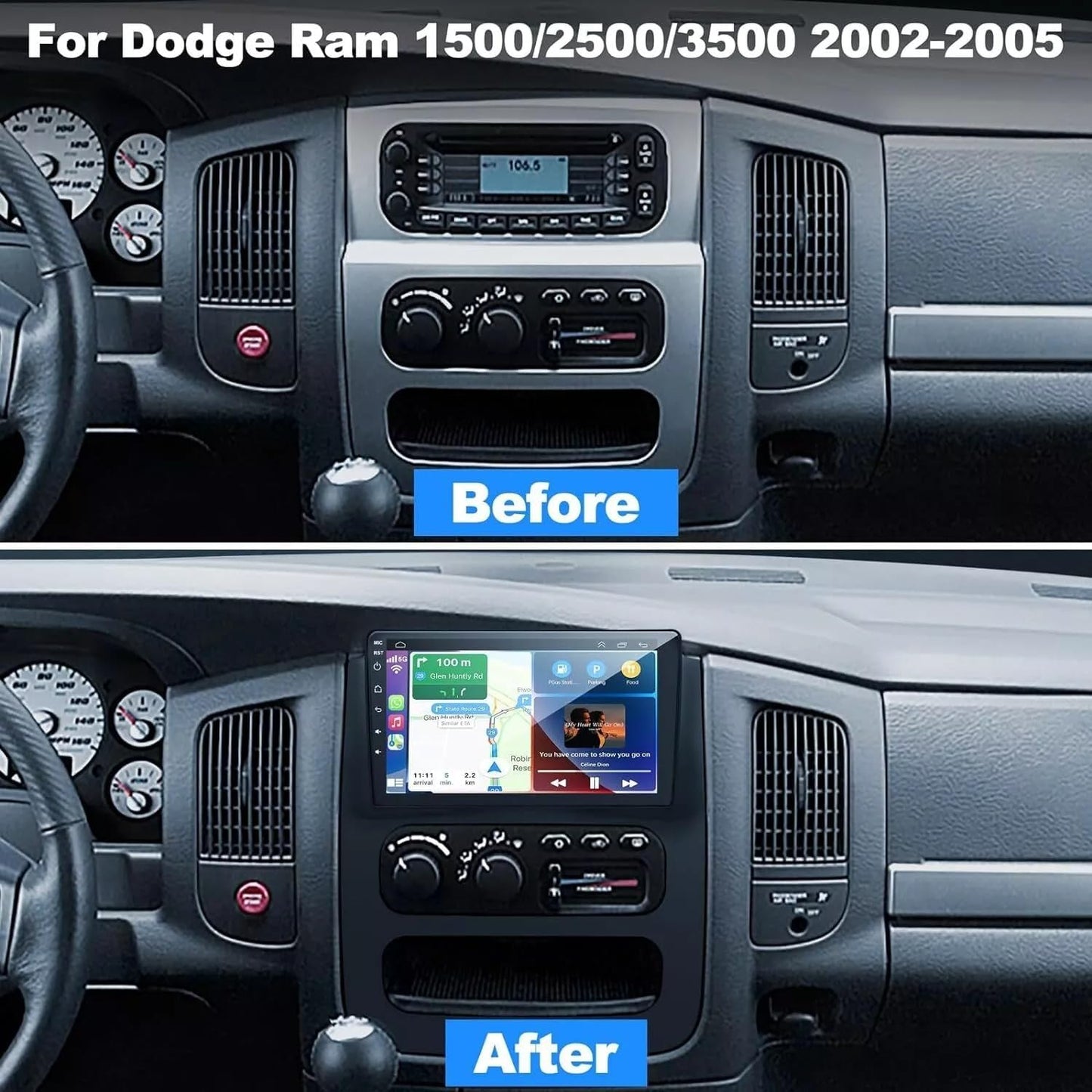 CarpartsX Android 13 Car Stereo for Dodge RAM 1500/2500/3500 (2002-2005) - 9" Touchscreen, Wireless CarPlay, Android Auto, GPS, Bluetooth, AHD Camera